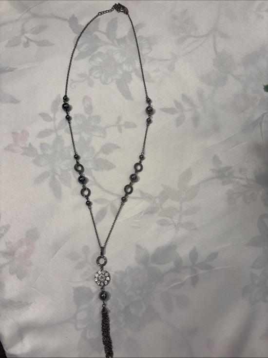 Jewelry - Gunmetal Crystal Tassel Y-Necklace - Women